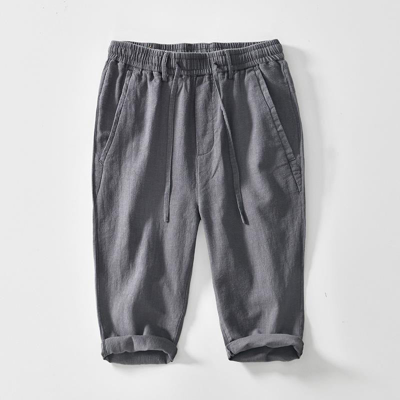 Pantaloni da uomo in lino e cotone con tasche, versatili e casual, con coulisse, lunghezza 7-8, Buddha Stones