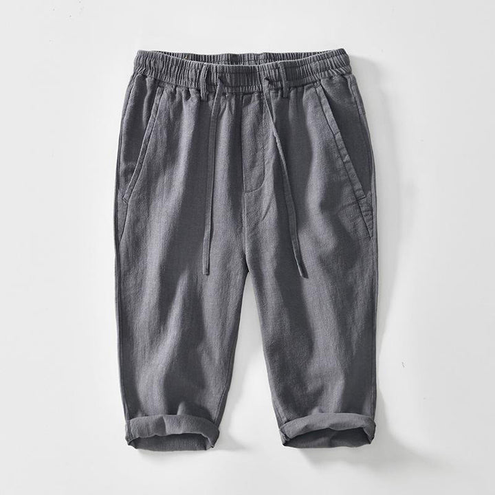 Pantaloni da uomo in lino e cotone con tasche, versatili e casual, con coulisse, lunghezza 7-8, Buddha Stones