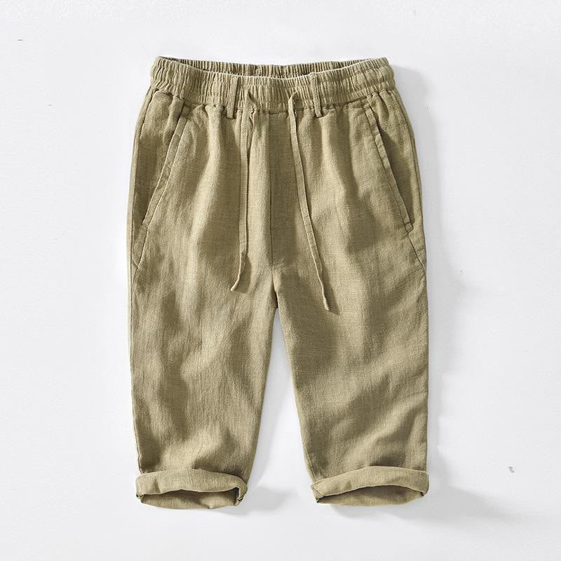 Pantaloni da uomo in lino e cotone con tasche, versatili e casual, con coulisse, lunghezza 7-8, Buddha Stones