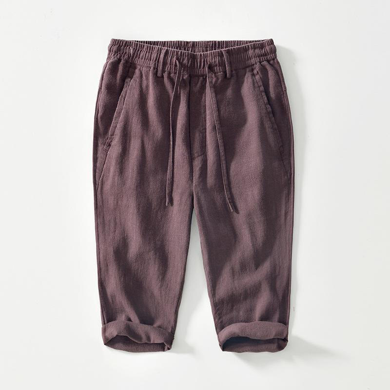 Pantaloni da uomo in lino e cotone con tasche, versatili e casual, con coulisse, lunghezza 7-8, Buddha Stones