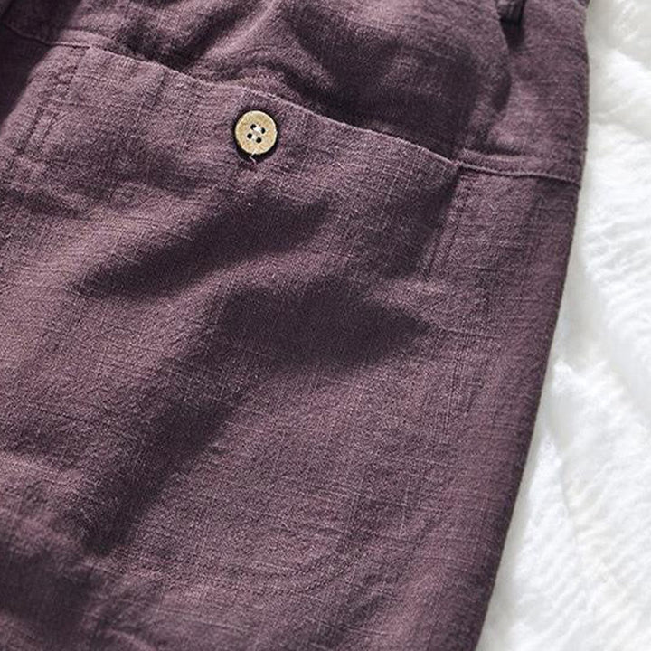 Pantaloni da uomo in lino e cotone con tasche, versatili e casual, con coulisse, lunghezza 7-8, Buddha Stones
