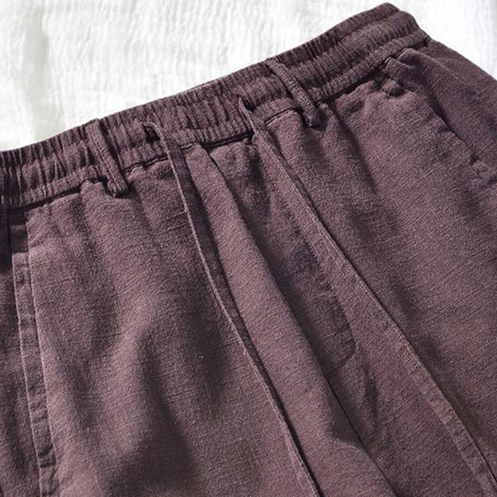 Pantaloni da uomo in lino e cotone con tasche, versatili e casual, con coulisse, lunghezza 7-8, Buddha Stones