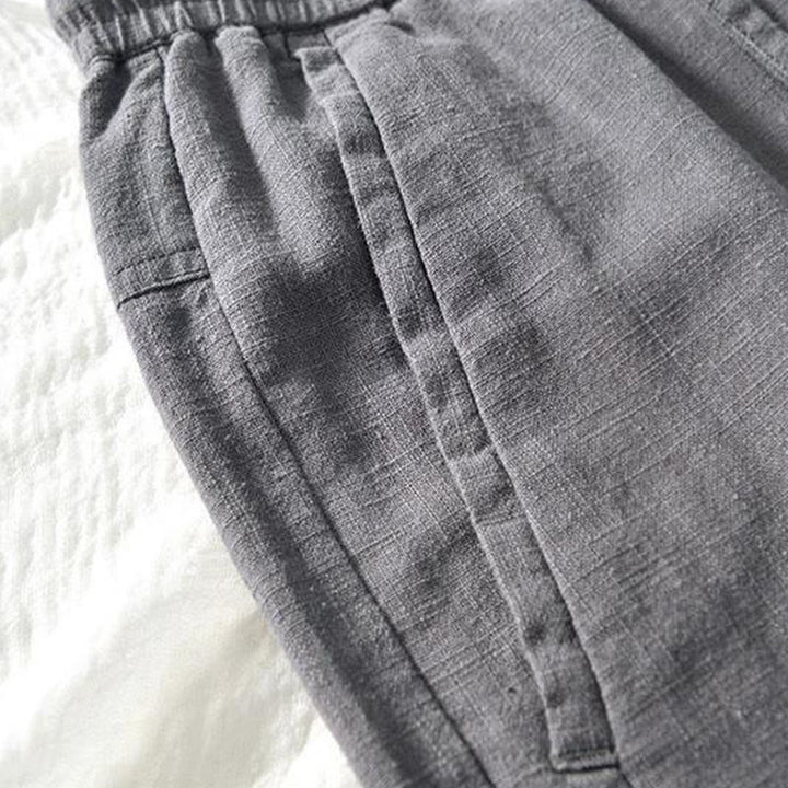 Pantaloni da uomo in lino e cotone con tasche, versatili e casual, con coulisse, lunghezza 7-8, Buddha Stones