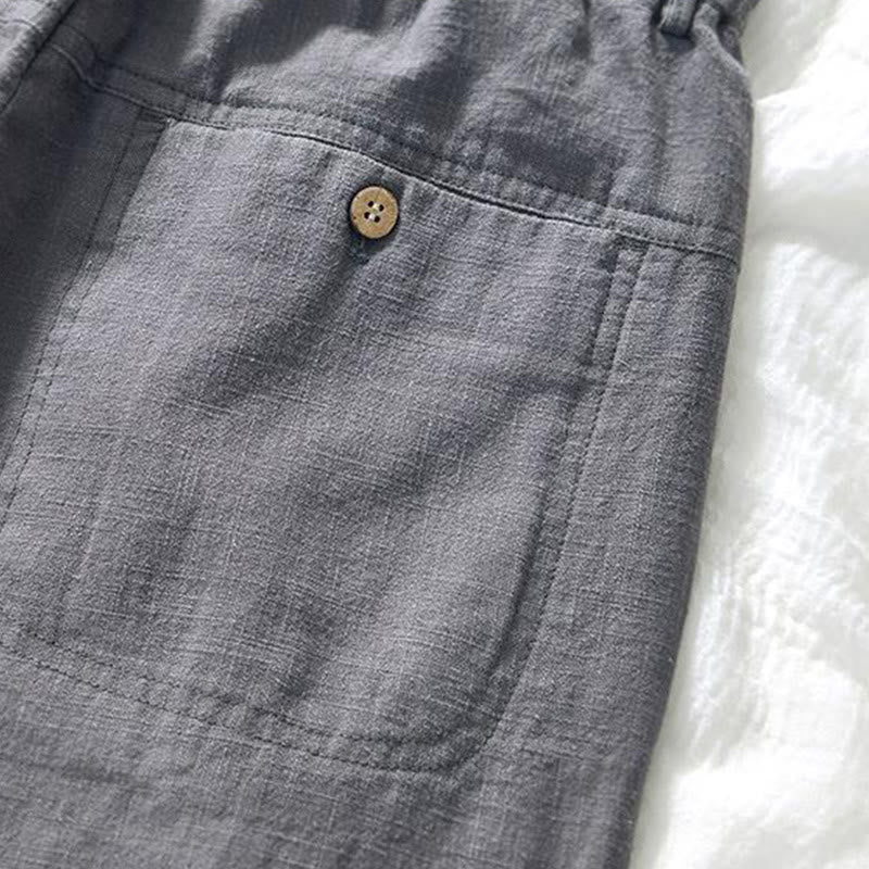 Pantaloni da uomo in lino e cotone con tasche, versatili e casual, con coulisse, lunghezza 7-8, Buddha Stones