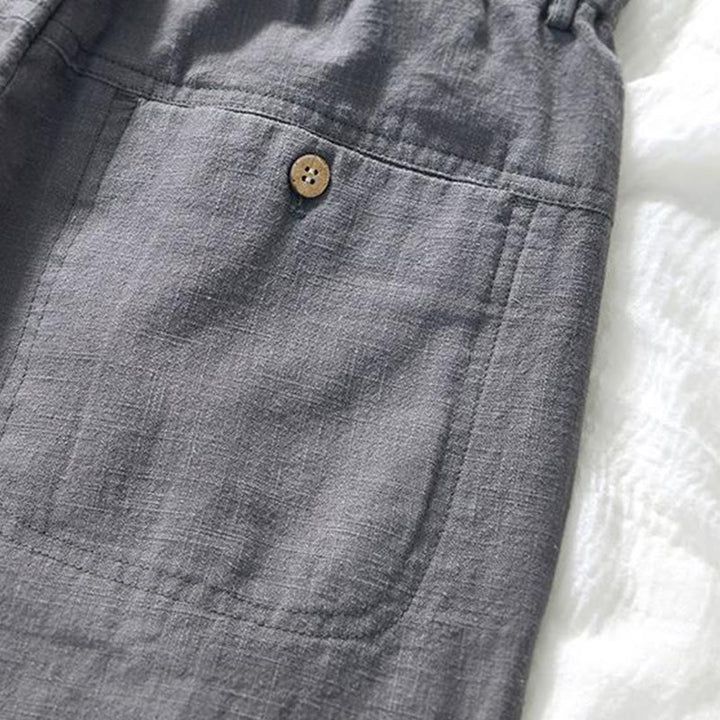 Pantaloni da uomo in lino e cotone con tasche, versatili e casual, con coulisse, lunghezza 7-8, Buddha Stones