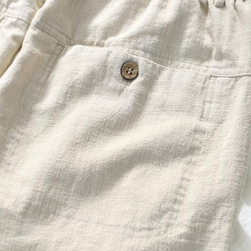 Pantaloni da uomo in lino e cotone con tasche, versatili e casual, con coulisse, lunghezza 7-8, Buddha Stones