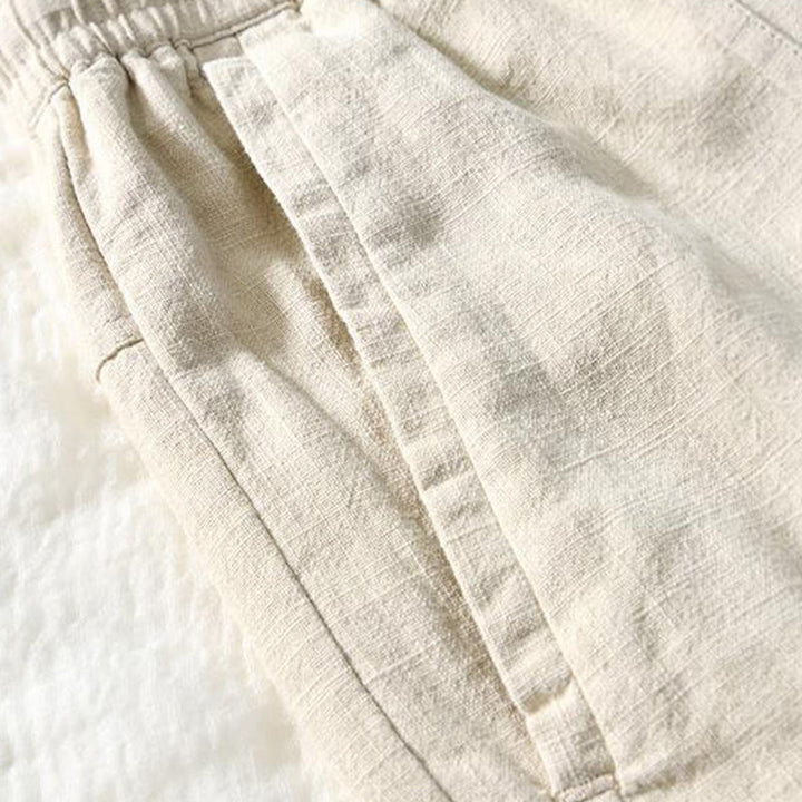 Pantaloni da uomo in lino e cotone con tasche, versatili e casual, con coulisse, lunghezza 7-8, Buddha Stones