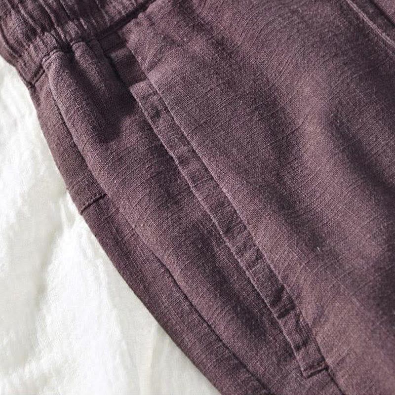 Pantaloni da uomo in lino e cotone con tasche, versatili e casual, con coulisse, lunghezza 7-8, Buddha Stones