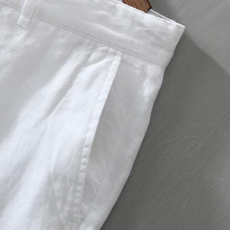 Pantaloncini da uomo in lino con coulisse, tinta unita, con tasche e motivo Buddha Stones - image 7