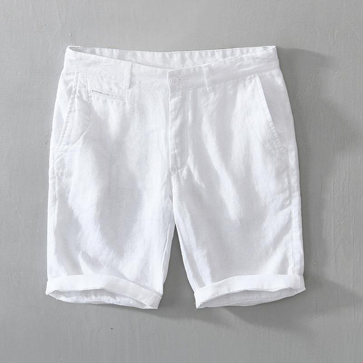 Pantaloncini da uomo in lino con coulisse tinta unita e tasche Buddha Stones