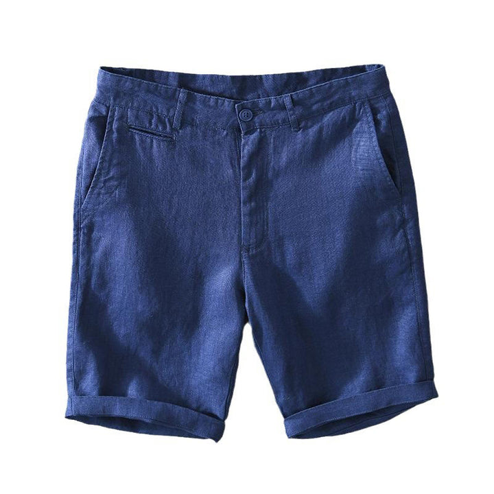 Pantaloncini da uomo in lino con coulisse, tinta unita, con tasche e motivo Buddha Stones