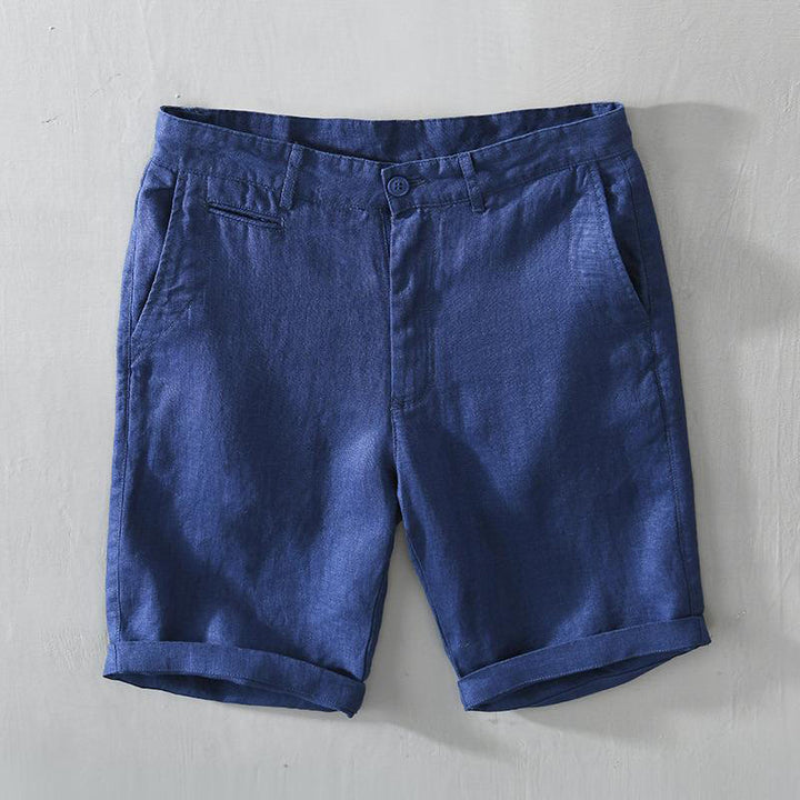 Pantaloncini da uomo in lino con coulisse, tinta unita, con tasche e motivo Buddha Stones