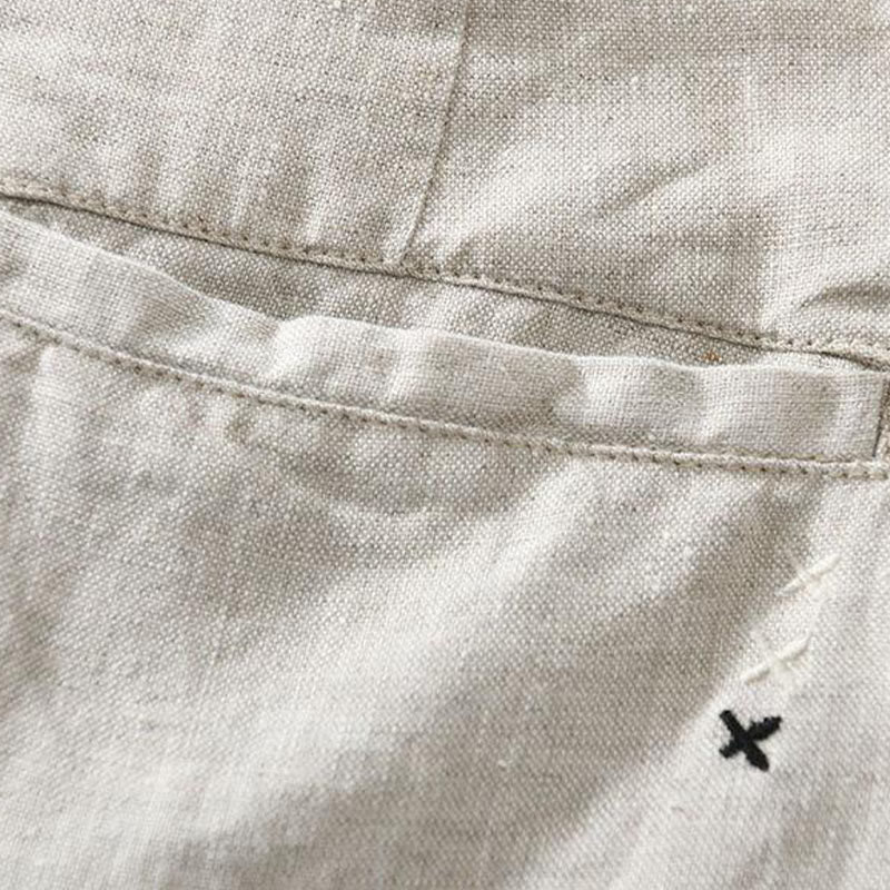 Pantaloncini da uomo in lino con coulisse, tinta unita, con tasche e motivo Buddha Stones - image 13