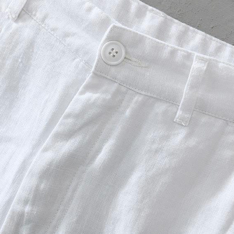 Pantaloncini da uomo in lino con coulisse, tinta unita, con tasche e motivo Buddha Stones - image 5
