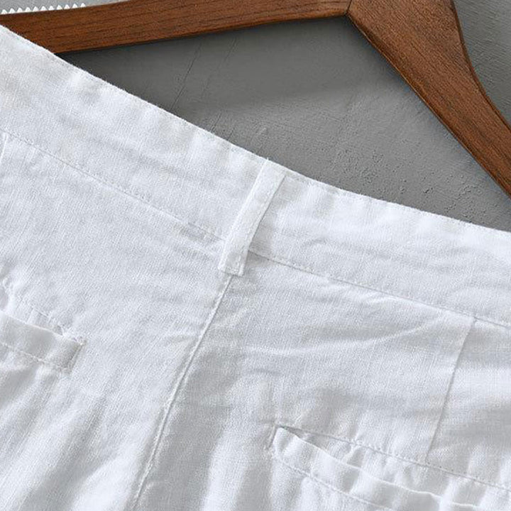 Pantaloncini da uomo in lino con coulisse, tinta unita, con tasche e motivo Buddha Stones - image 9