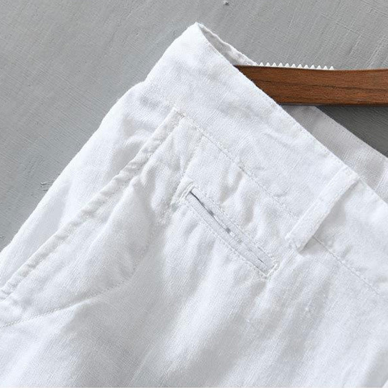 Pantaloncini da uomo in lino con coulisse, tinta unita, con tasche e motivo Buddha Stones - image 6