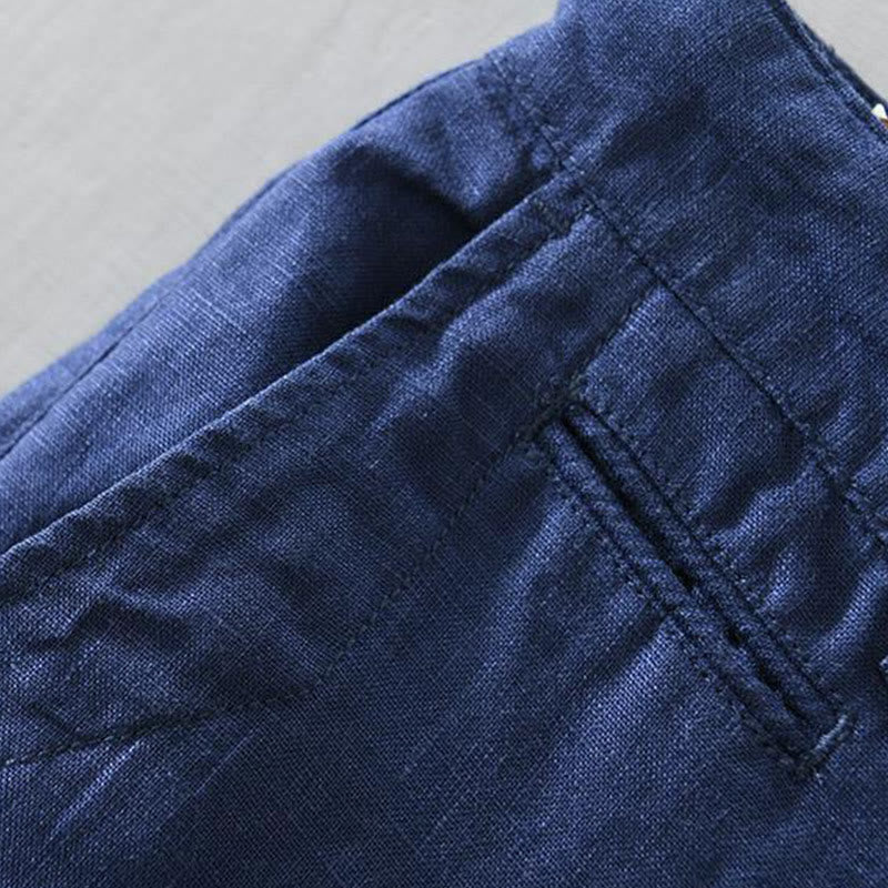Pantaloncini da uomo in lino con coulisse, tinta unita, con tasche e motivo Buddha Stones - image 16