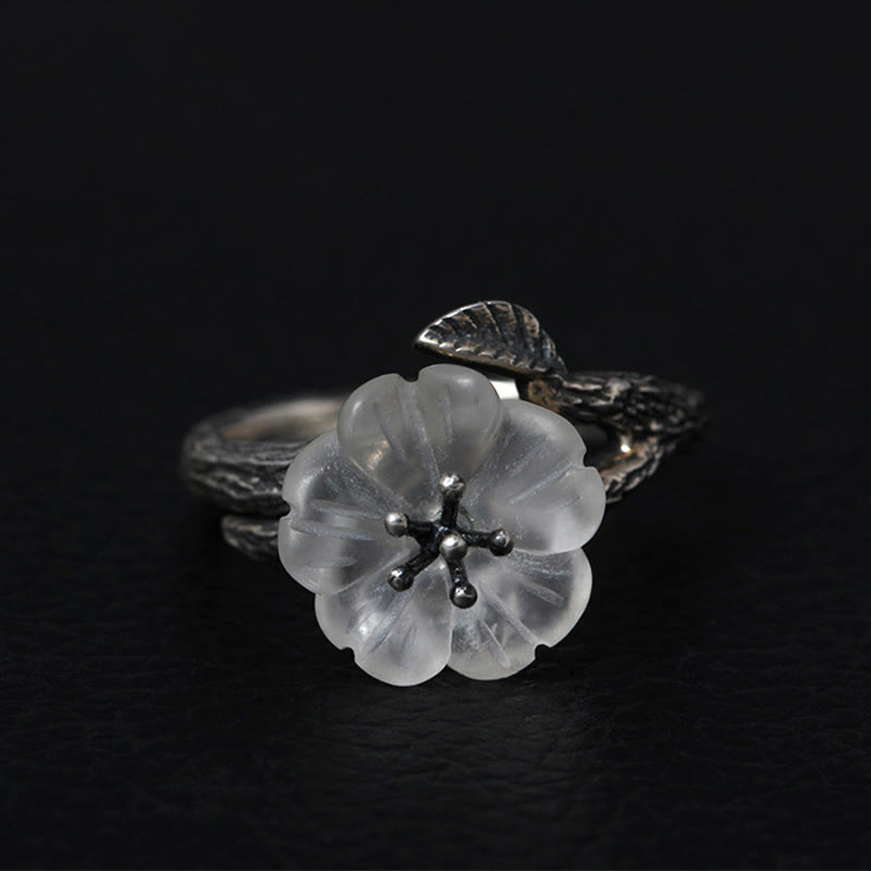 Anello di guarigione regolabile con fiore scheletro di cristallo bianco in argento sterling 925 Buddha Stones - Stile retrò (diametro interno 17,5 mm) - image 9