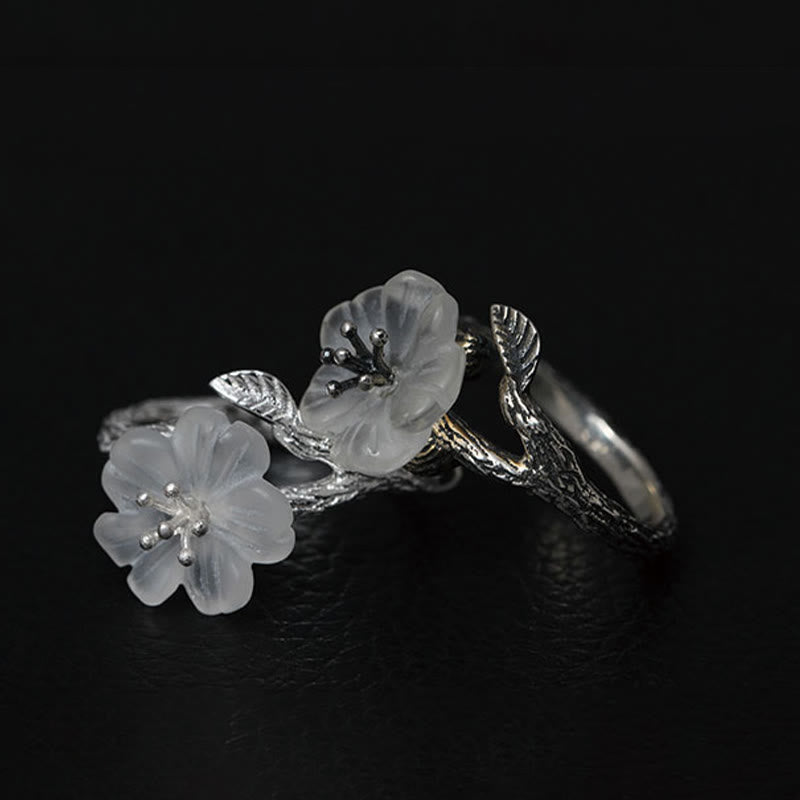 Anello di guarigione regolabile con fiore scheletro di cristallo bianco in argento sterling 925 Buddha Stones - image 12