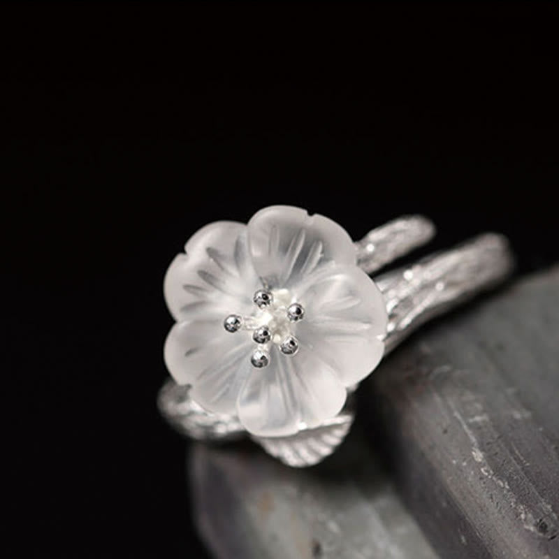 Anello di guarigione regolabile con fiore scheletro di cristallo bianco in argento sterling 925 Buddha Stones - image 4