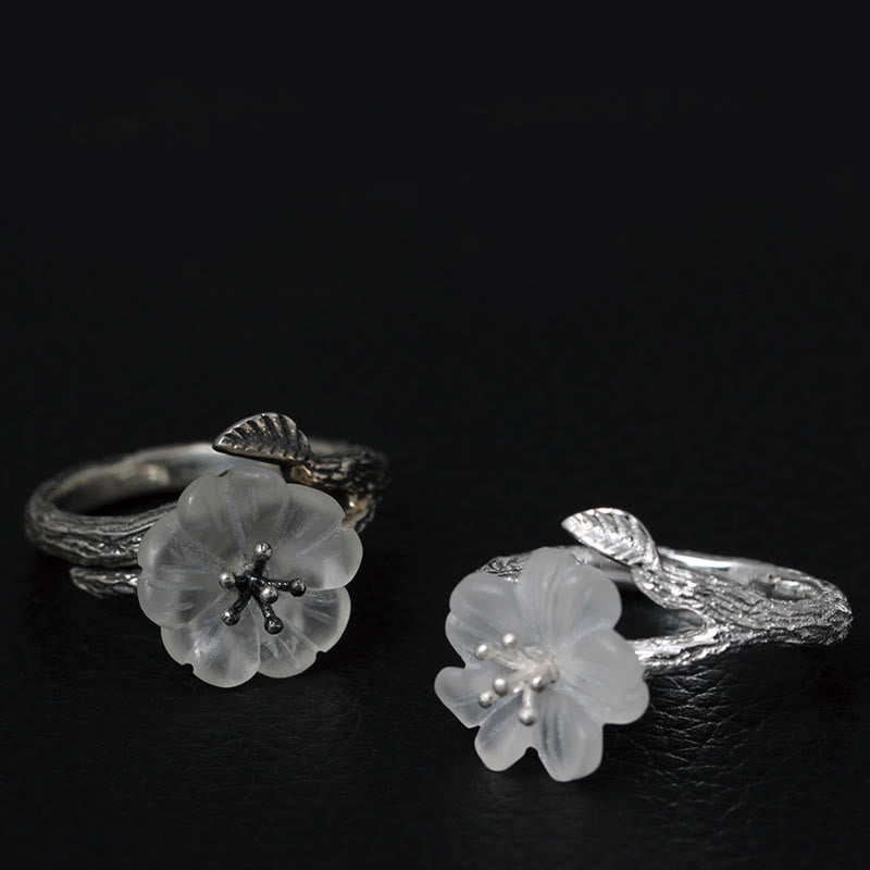 Anello di guarigione regolabile con fiore scheletro di cristallo bianco in argento sterling 925 Buddha Stones - image 13