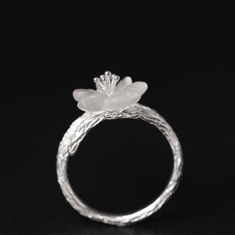Anello di guarigione regolabile con fiore scheletro di cristallo bianco in argento sterling 925 Buddha Stones - image 5
