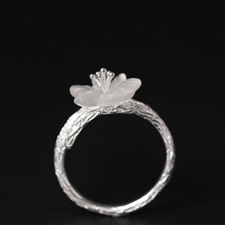 Anello di guarigione regolabile con fiore scheletro di cristallo bianco in argento sterling 925 Buddha Stones - image 5
