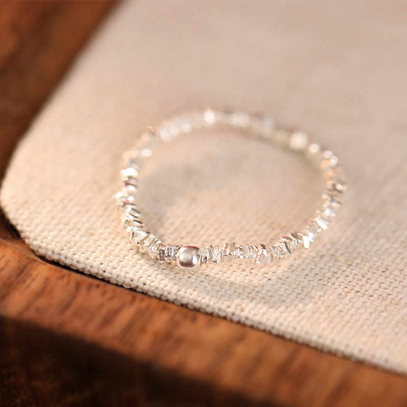Anello elastico con perline di giada Hetian naturale in argento sterling 925 Buddha Stones