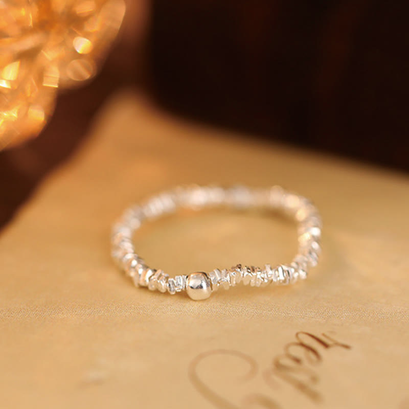 Anello elastico con perline di giada Hetian naturale in argento sterling 925 Buddha Stones