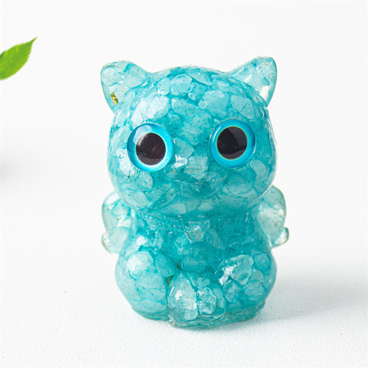 Buddha Stones Gatto carino Lazurite Ametista Ossidiana nera Acquamarina Cristallo Resina Decorazione positiva per la casa - Acquamarina 5,5*4,5*3,5 cm - image 12
