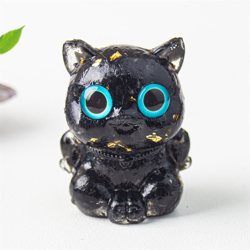 Buddha Stones Gatto carino Lazurite Ametista Ossidiana nera Acquamarina Cristallo Resina Decorazione positiva per la casa - Ossidiana nera 5,5*4,5*3,5 cm - image 10