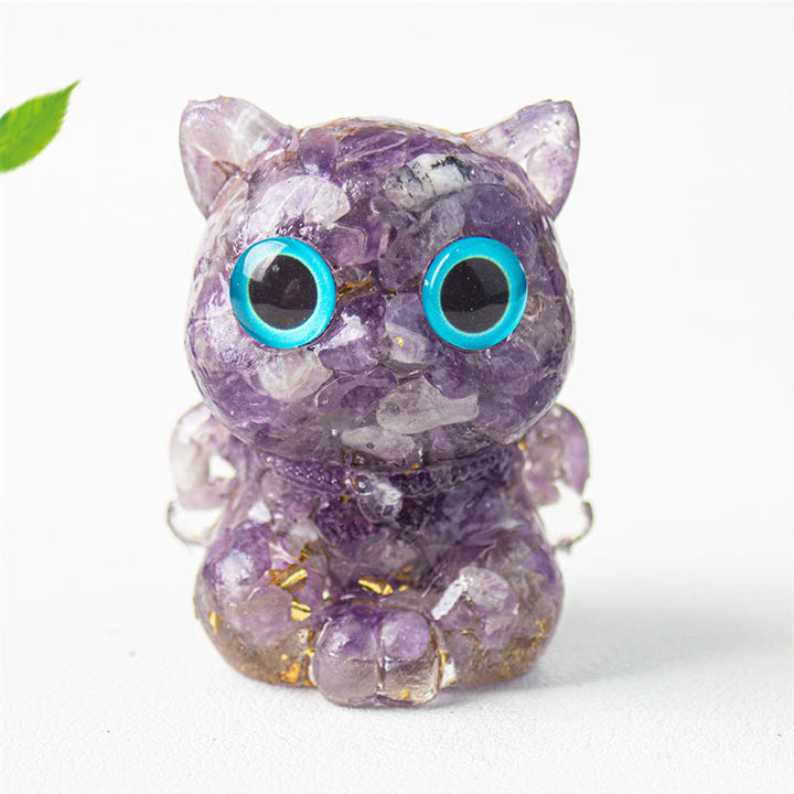 Buddha Stones Gatto carino Lazurite Ametista Ossidiana nera Acquamarina Cristallo Resina Decorazione positiva per la casa - Ametista 5,5*4,5*3,5 cm - image 8