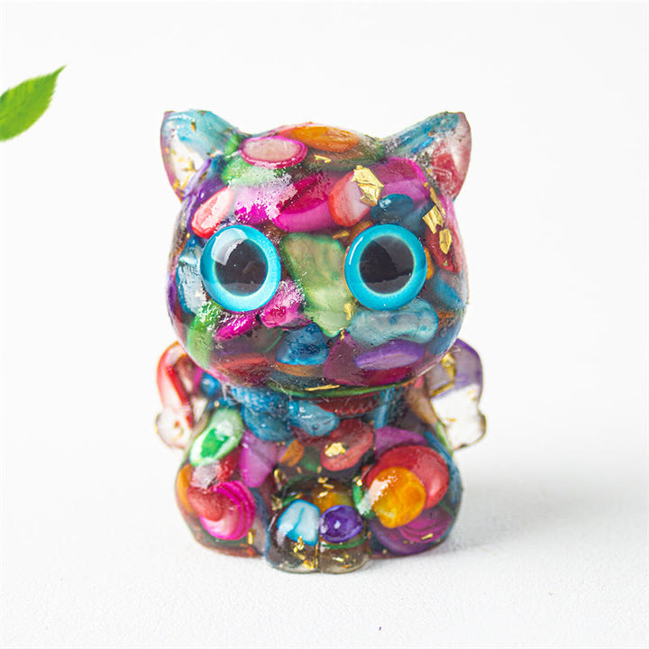 Buddha Stones Gatto carino Lazurite Lapislazzuli Ametista Ossidiana nera Acquamarina Cristallo Resina Decorazione positiva per la casa - Conchiglie colorate 5,5*4,5*3,5 cm - image 13