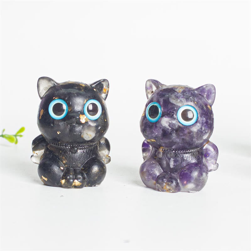 Buddha Stones Gatto carino Lazurite Ametista Ossidiana nera Acquamarina Cristallo Resina Decorazione positiva per la casa - image 16