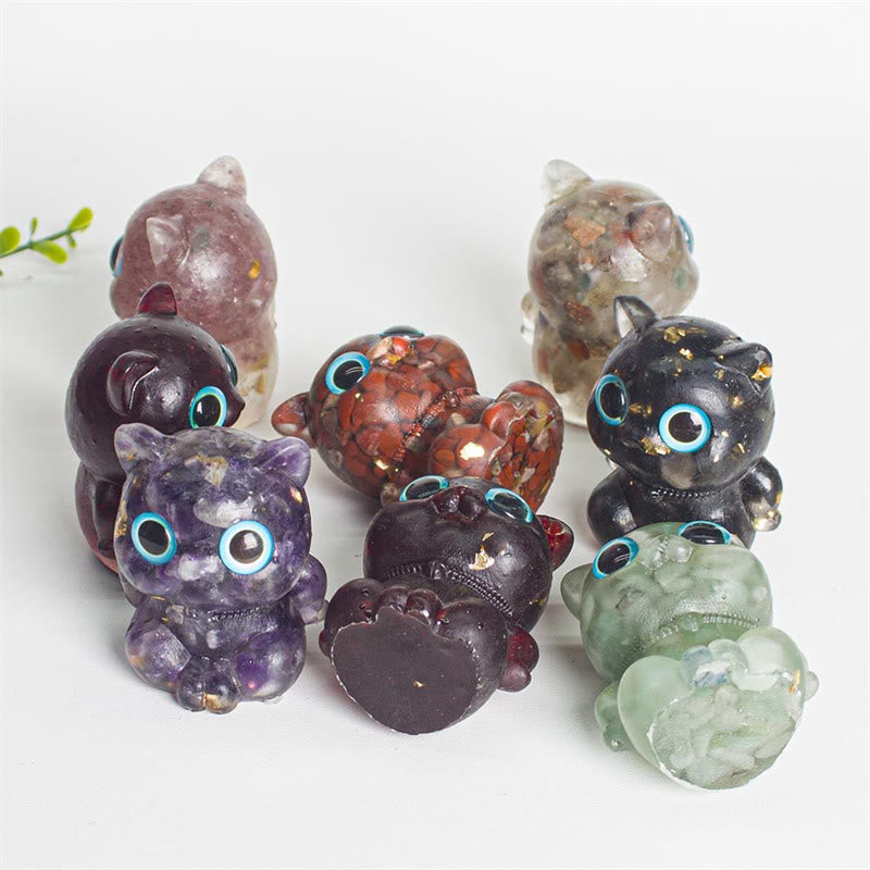 Buddha Stones Gatto carino Lazurite Lapislazzuli Ametista Ossidiana nera Acquamarina Cristallo Resina Decorazione positiva per la casa - image 17
