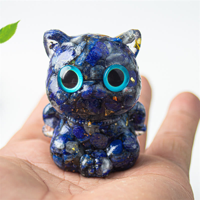 Buddha Stones Gatto carino Lazurite Ametista Ossidiana nera Acquamarina Cristallo Resina Decorazione positiva per la casa - Lazurite 5,5*4,5*3,5 cm - image 1
