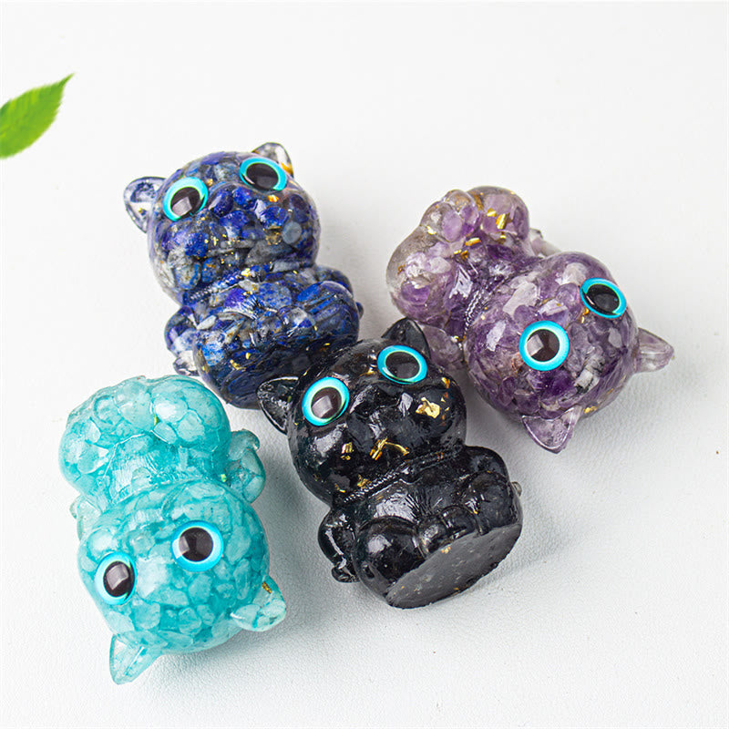 Buddha Stones Gatto carino Lazurite Ametista Ossidiana nera Acquamarina Cristallo Resina Decorazione positiva per la casa - image 17