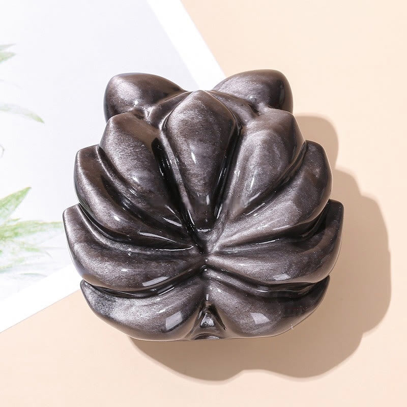 Buddha Stones in argento naturale, ossidiana lucida, protezione della volpe a nove code, decorazione per la casa