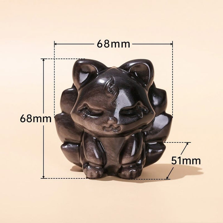 Buddha Stones in argento naturale, ossidiana lucida, protezione della volpe a nove code, decorazione per la casa