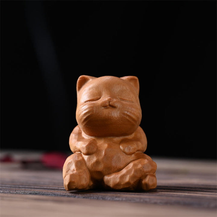 Buddha Stones Mini Carino Gatto Seduto Sandalo Protezione Decorazione per la Casa - Gatto di sandalo dorato 5,3*4,8*4,3 cm - image 1