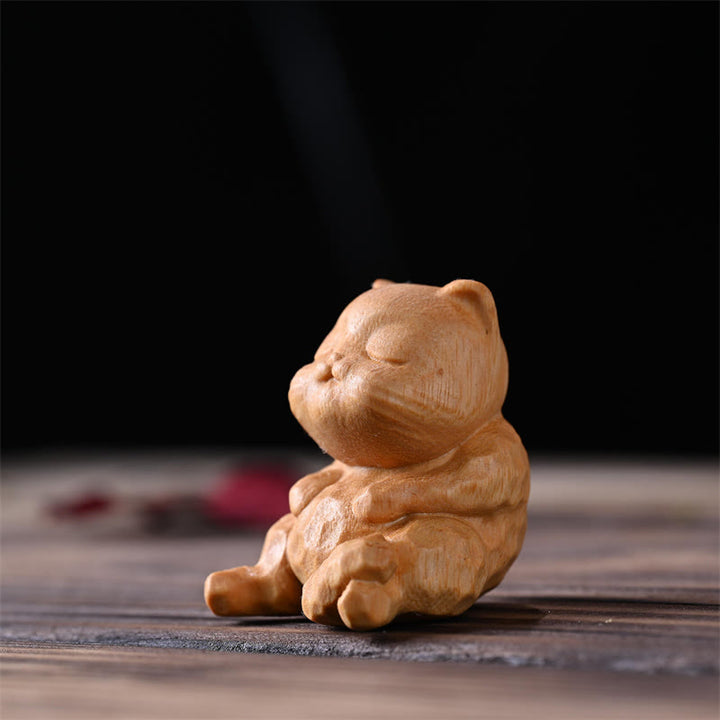 Buddha Stones Mini Carino Gatto Seduto Sandalo Protezione Decorazione per la Casa - Gatto di sandalo dorato 4,6*4*3,6 cm - image 2