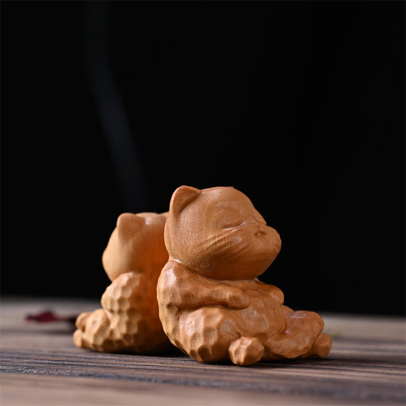 Buddha Stones Mini Carino Gatto Seduto Sandalo Protezione Decorazione per la Casa