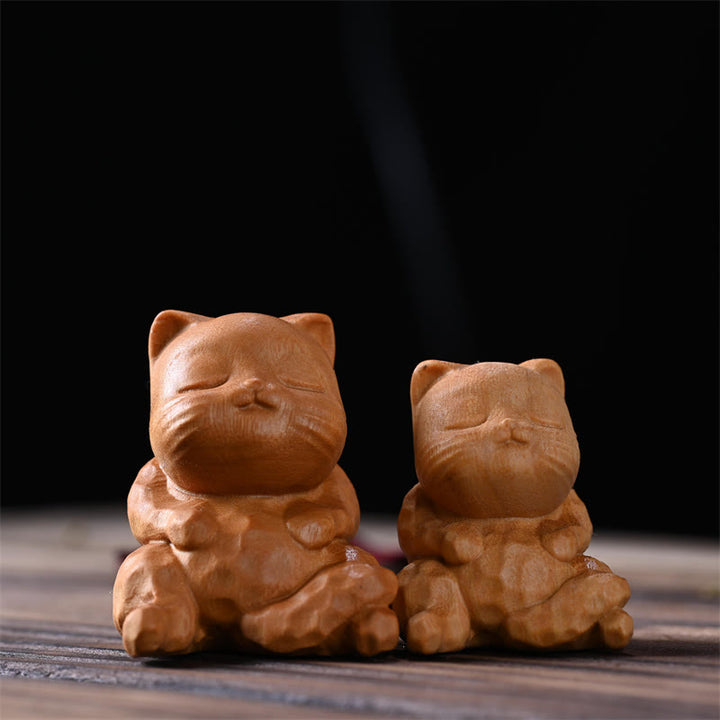 Buddha Stones Mini Carino Gatto Seduto Sandalo Protezione Decorazione per la Casa