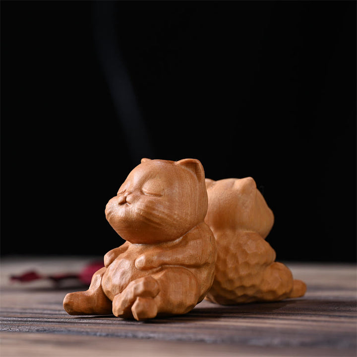 Buddha Stones Mini Carino Gatto Seduto Sandalo Protezione Decorazione per la Casa