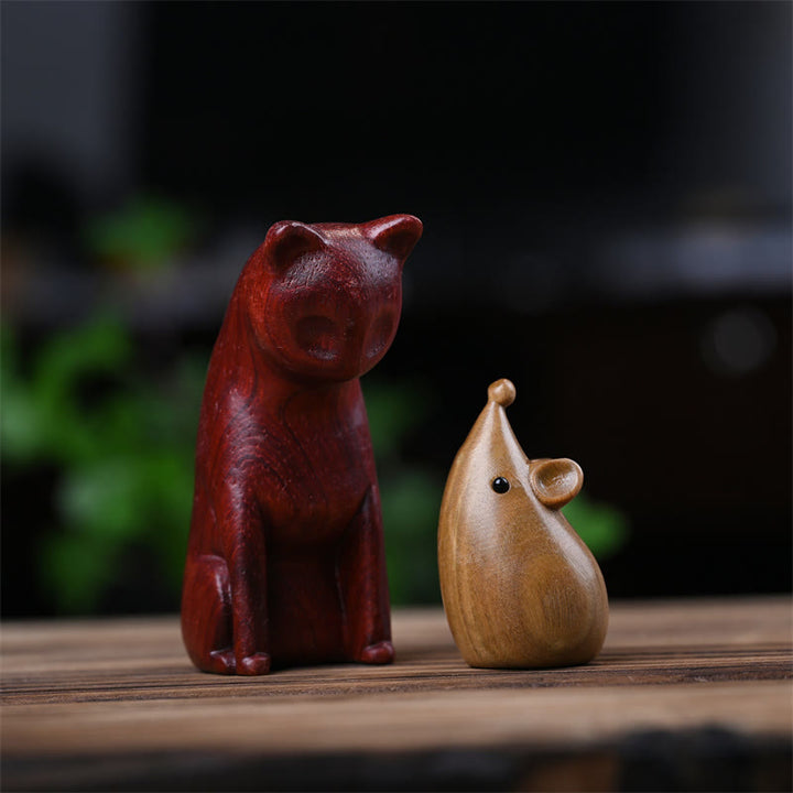 Buddha Stones Piccolo Gatto Topo Sandalo Verde Palissandro Rosso Africano Pace Decorazione per la casa - Gatto in palissandro rosso africano + topo in sandalo verde 9*4*4cm - image 23