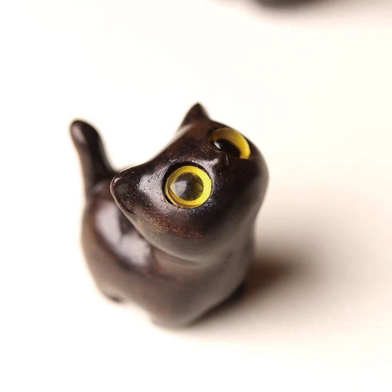 Buddha Stones Sandalo verde Legno di ebano Sandalo Piccola foglia Sandalo rosso Mini gatto fortunato Decorazione della pace - Legno di ebano Occhi gialli - image 7