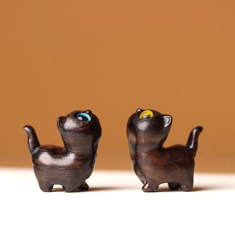 Buddha Stones Sandalo verde Legno di ebano Sandalo Piccola foglia Sandalo rosso Mini gatto fortunato Decorazione della pace - 2 pezzi di gatti in legno di ebano - image 32