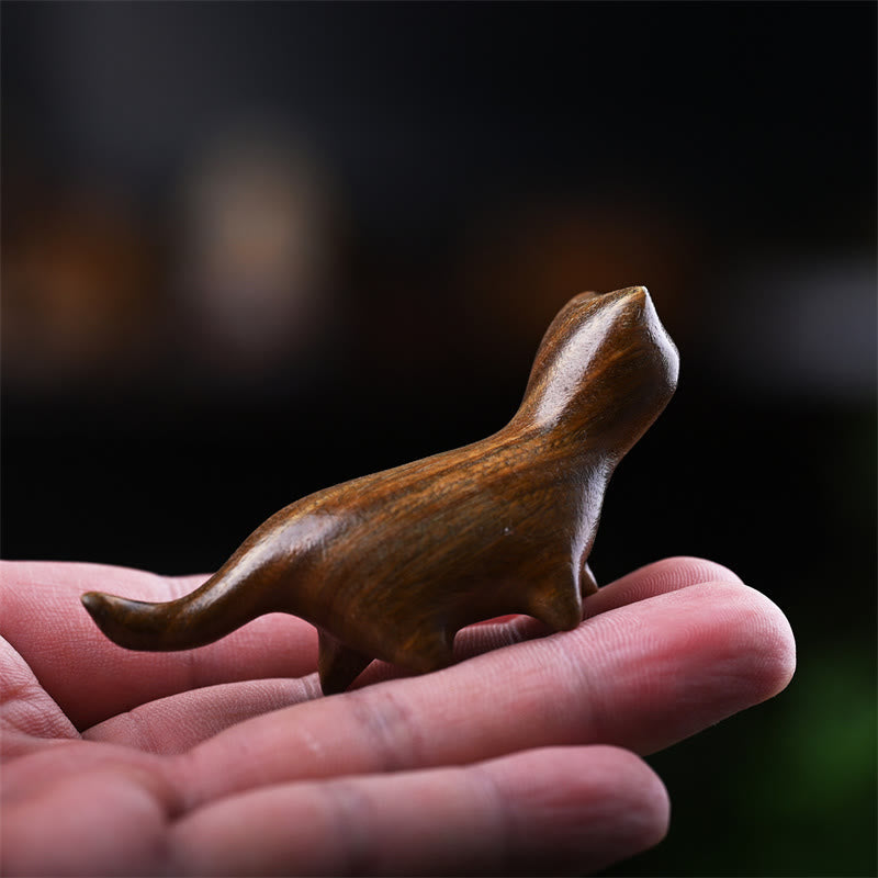 Buddha Stones Sandalo verde Foglia piccola Sandalo rosso Legno di ebano Legno arcobaleno Mini gatto che cammina fortunato Decorazione positiva - Gatto di sandalo verde 7,3*2*3,3 cm - image 1