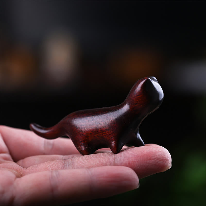 Buddha Stones Sandalo verde Foglia piccola Sandalo rosso Legno di ebano Legno arcobaleno Mini gatto che cammina fortunato Decorazione positiva - Gatto di sandalo rosso a foglia piccola 7,3*2*3,3 cm - image 11