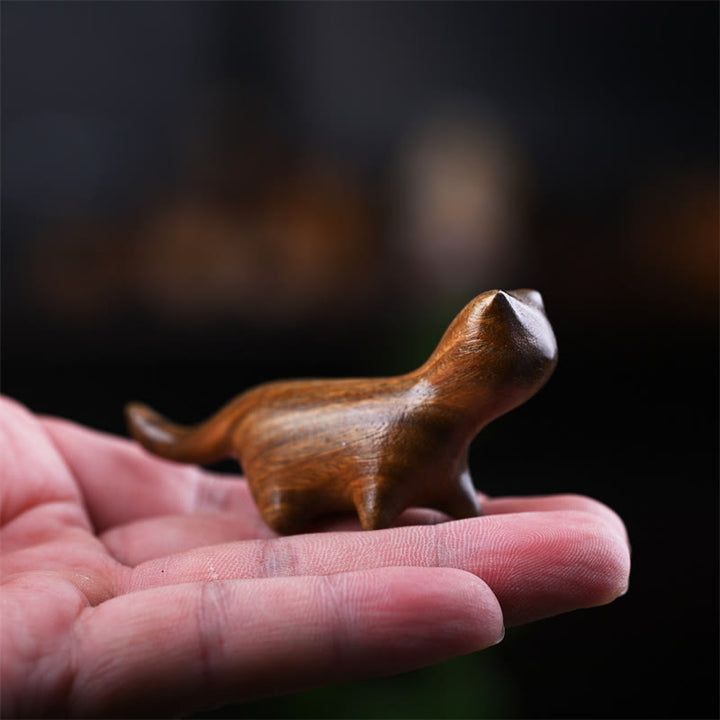 Buddha Stones Sandalo verde Foglia piccola Sandalo rosso Legno di ebano Legno arcobaleno Mini gatto che cammina fortunato Decorazione positiva - image 2